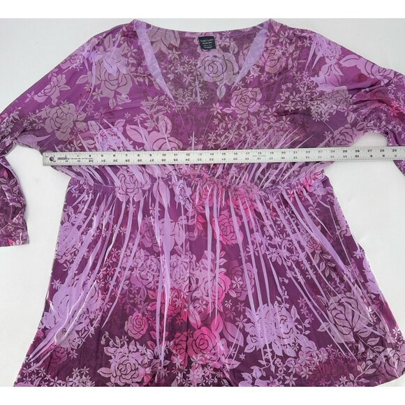 Faded Glory‎ Purple V-Neck 3/4 Sleeve Liquid Knit Pullover Blouse 3x Fairycore - Picture 11 of 12